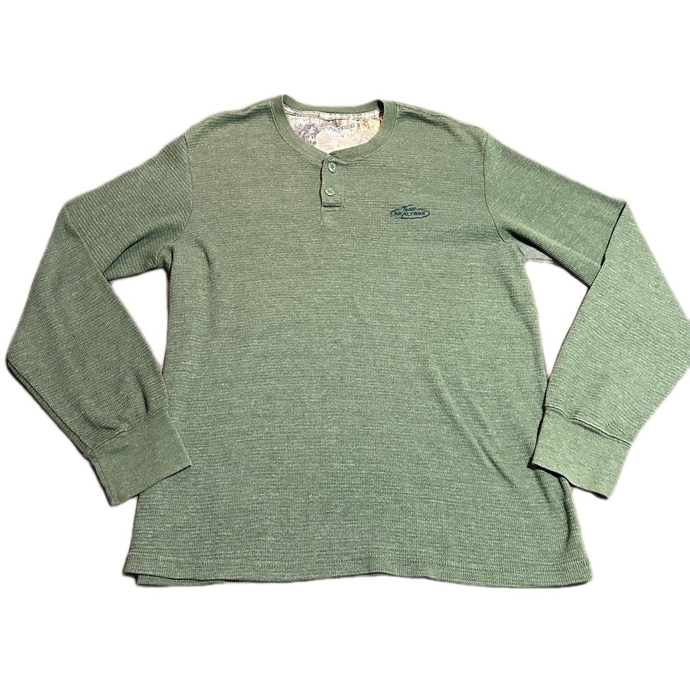 Realtree Men's XL Green Waffle Knit Long Sleeve Henley Shirt